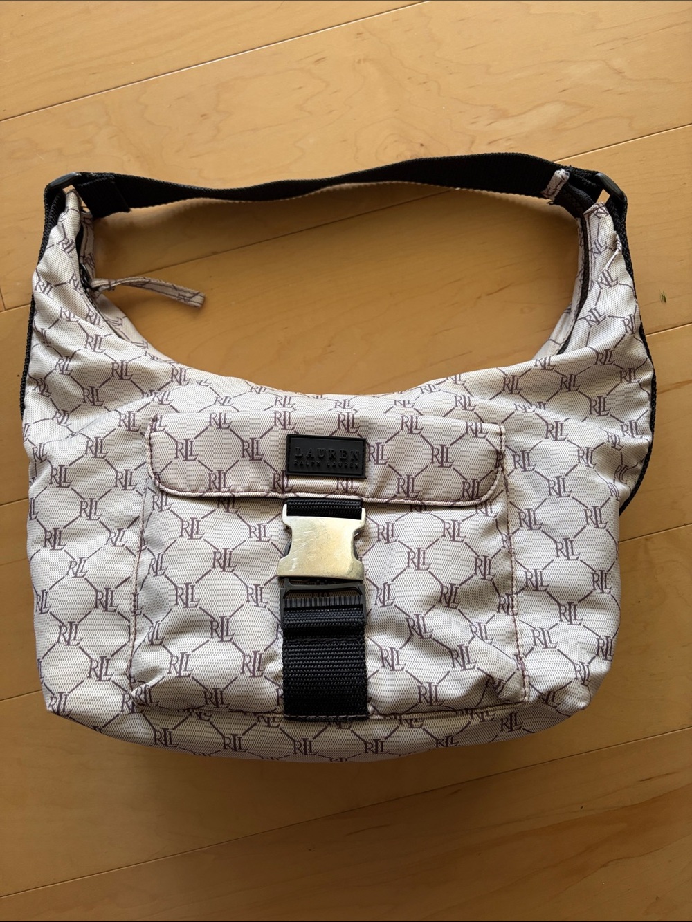 Ralph Lauren Cream  and brown RL Monogram Shoulder Bag